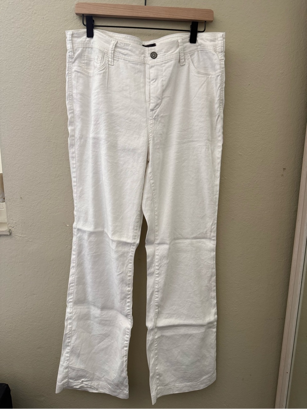 NYDJ Wylie White Linen Trousers Stretch Blend SZ 12
